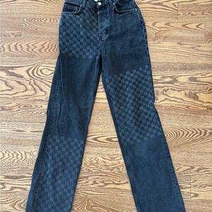Reformation Black Checkered Straight Leg Jeans